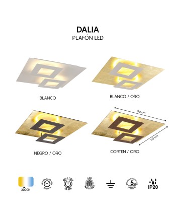 DALIA * PLAFÓN CUADRADO 24W+24W - ORO + BLANCO